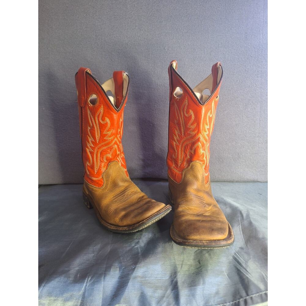 Old West BSY1811 Boys Youth 4 D Square Toe Leather Red Cowboy Western Boots - Picture 3 of 10